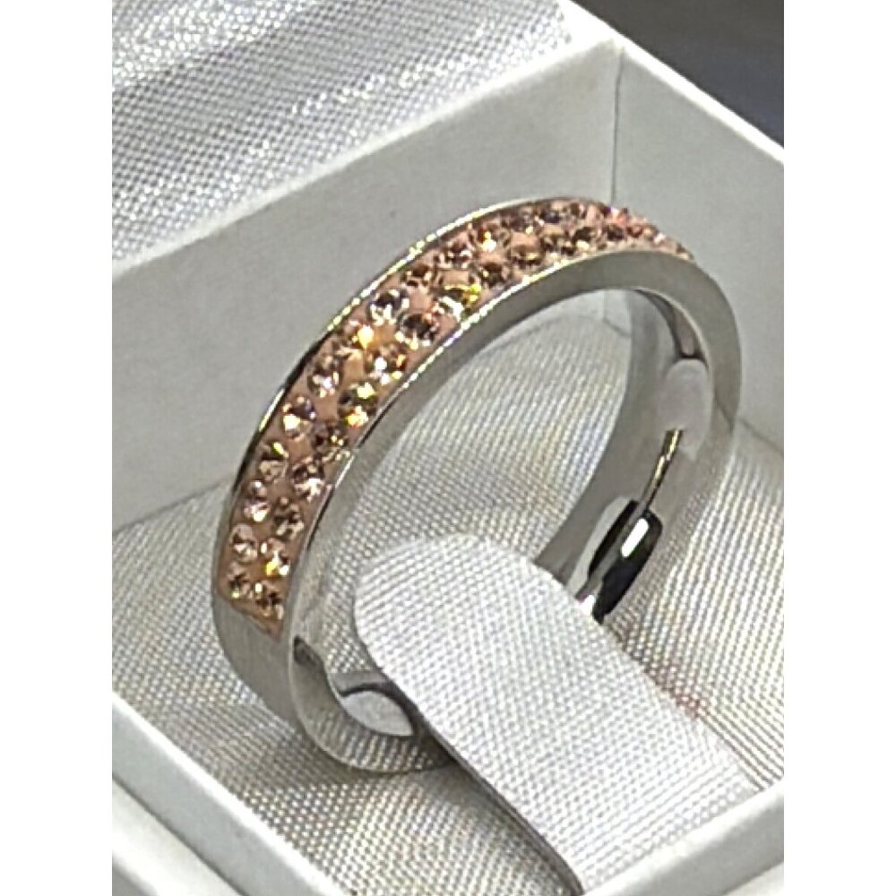 NIB Coeur de Lion Rose Gold Stainless Steel Peach Swarovski Crystal Ring Sz 8.5